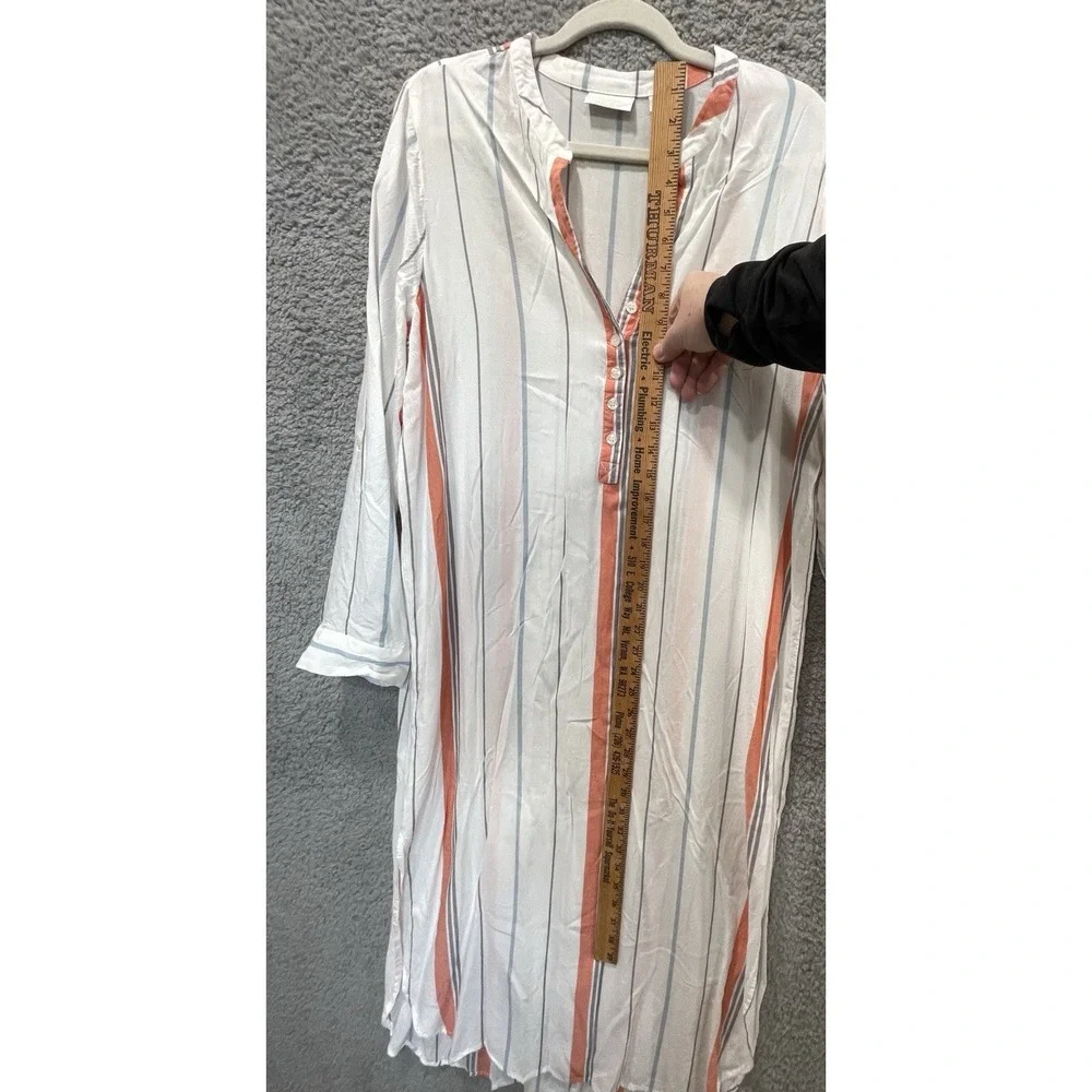 Nordstrom Lingerie Nightshirt Tunic Women's L White Stripe‎ Rayon Sleep Shirt